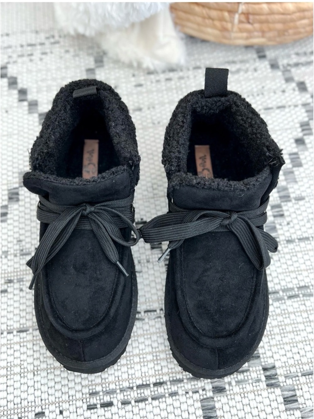 Very G Cozy Black Suede Lace-Up Booties-Size-9.5-NWOT